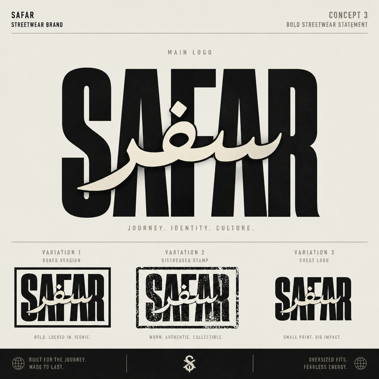 SAFAR: logo lockups, AI-generated image from SAFAR (streetwear concept)